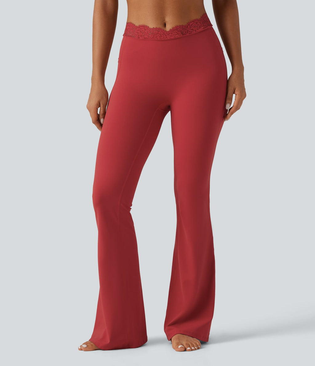 Halara UltraSculpt™ Legging évasé de yoga taille haute en V avec dentelle contrastée et poches