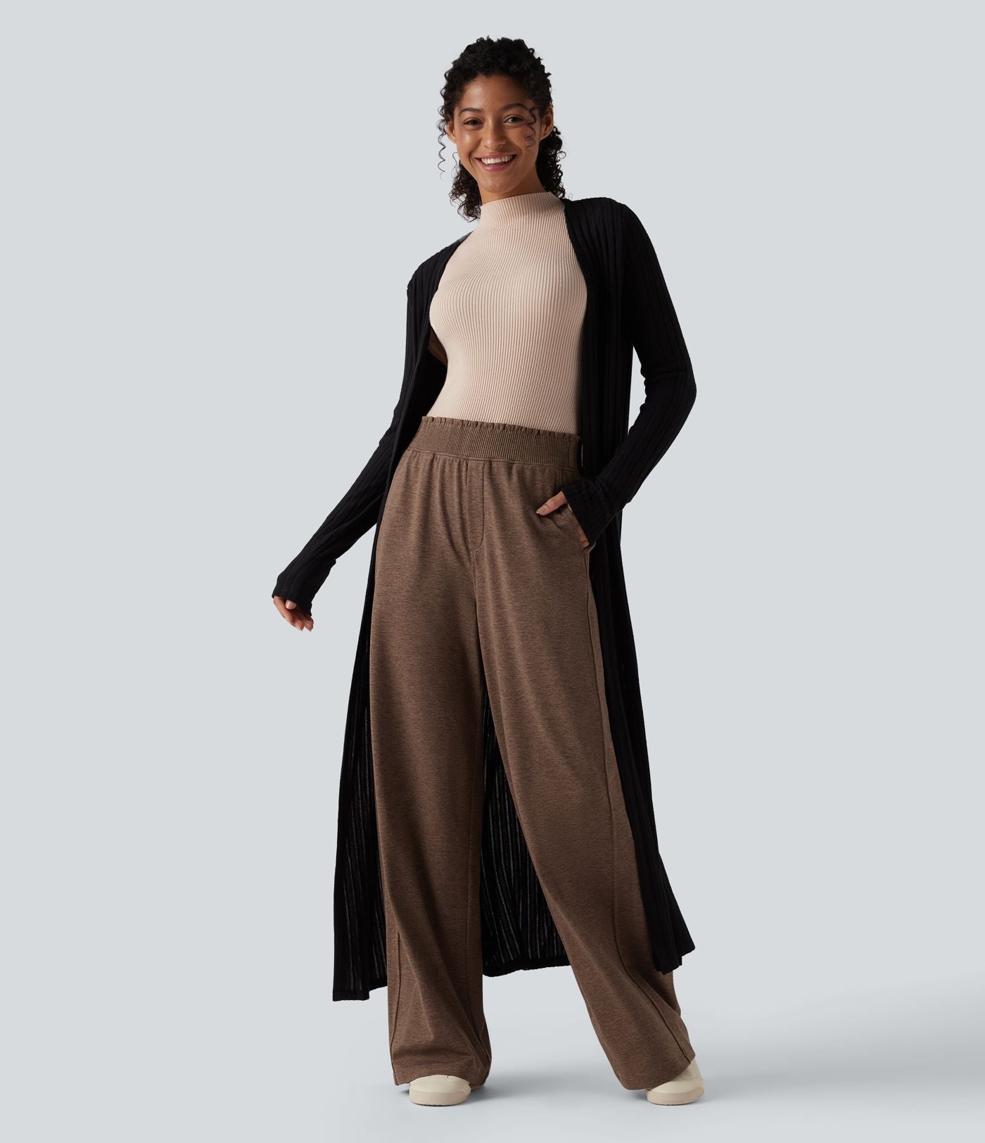 Jogging décontracté thermique large taille haute chiné séchage rapide avec finitions ondulées et poches - UPF40+