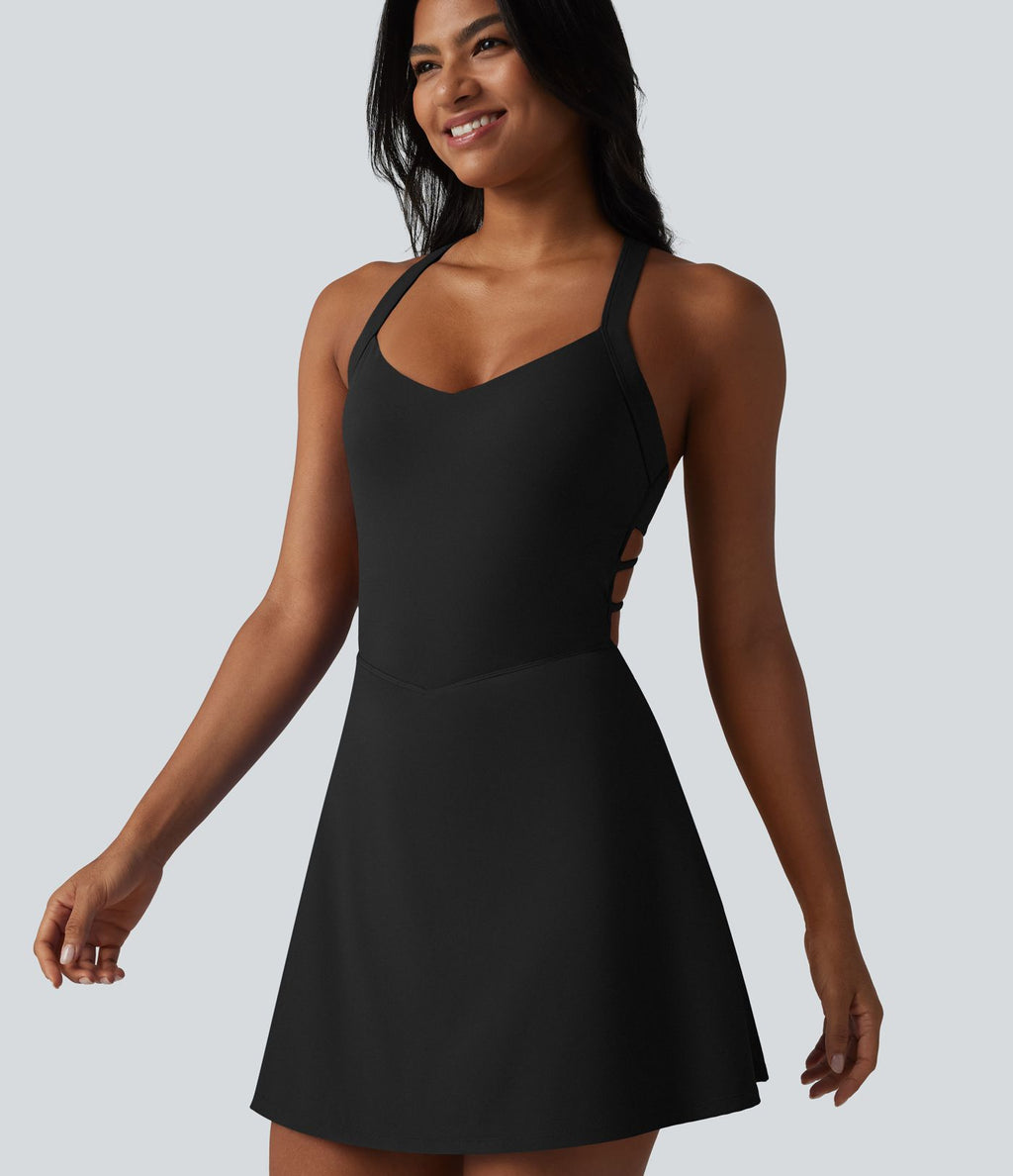 SoftlyZero™ Plush Robe sport mini de yoga 2-en-1 dos nageur croisé dos nu avec soutien-gorge intégré et poches - Easy Peasy