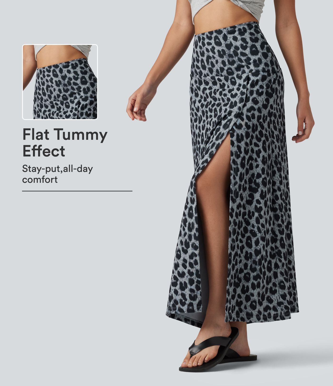 Jupe casual maxi gaufrée léopard taille haute gainante à poche