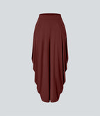 Pantalon décontracté drapé à poches multiples et taille moyenne, jambe large