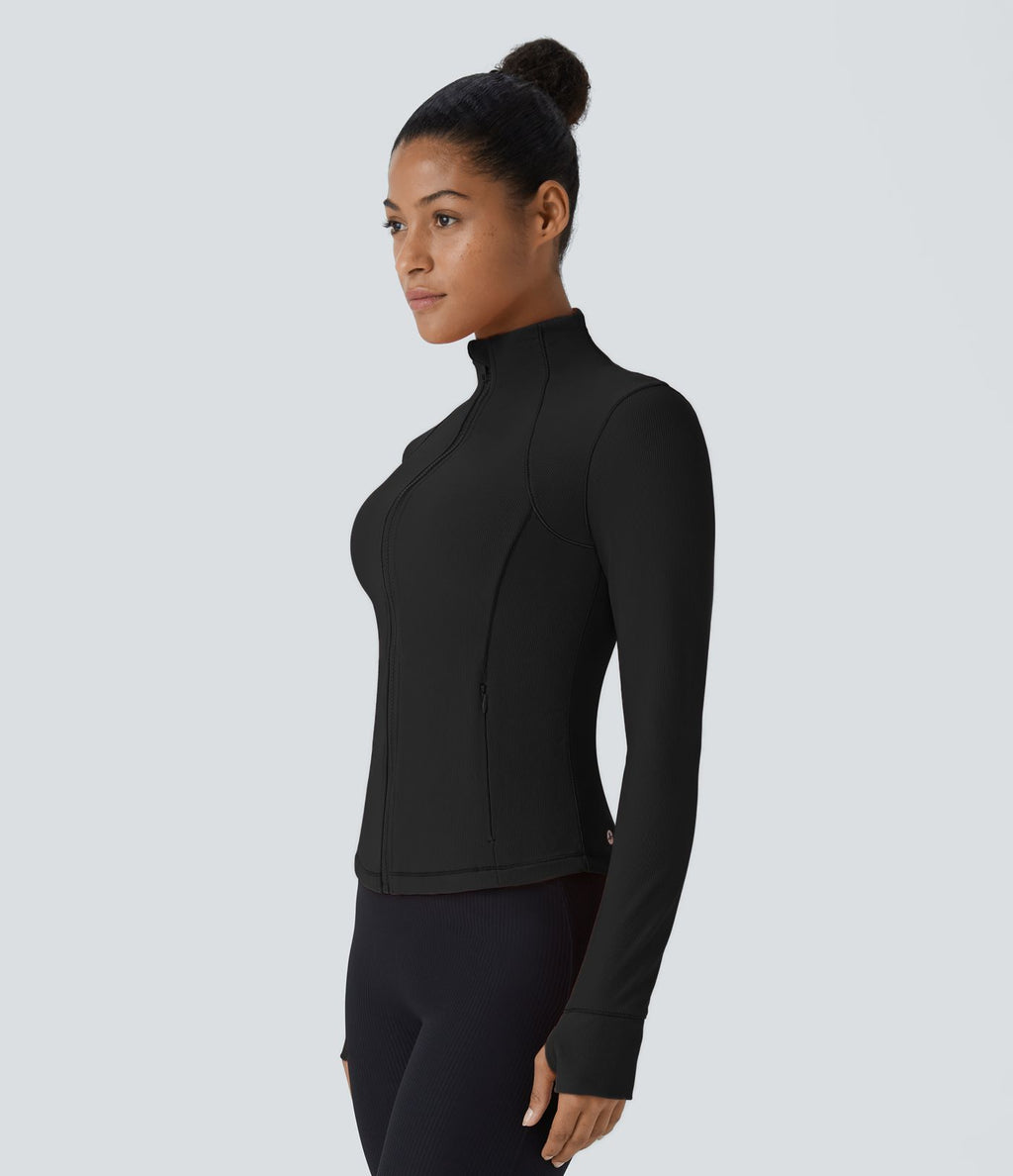 Patitoff™ Flow Veste Casual Courte à Col Montant Résistante aux Poils d'Animaux avec Fermeture Éclair Poches Latérales et Trou pour le Pouce