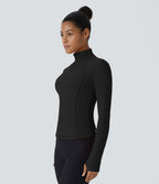 Patitoff™ Flow Veste Casual Courte à Col Montant Résistante aux Poils d'Animaux avec Fermeture Éclair Poches Latérales et Trou pour le Pouce