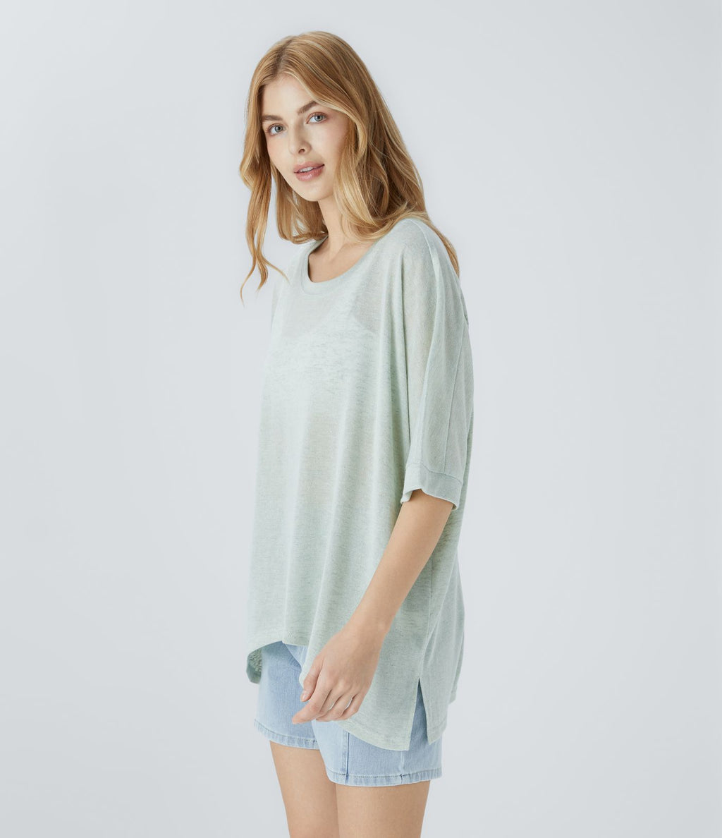 Top Casual Oversize Asymétrique Ourlet Fendu Transparent
