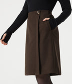 Jupe tailleur midi taille haute en polaire à poches