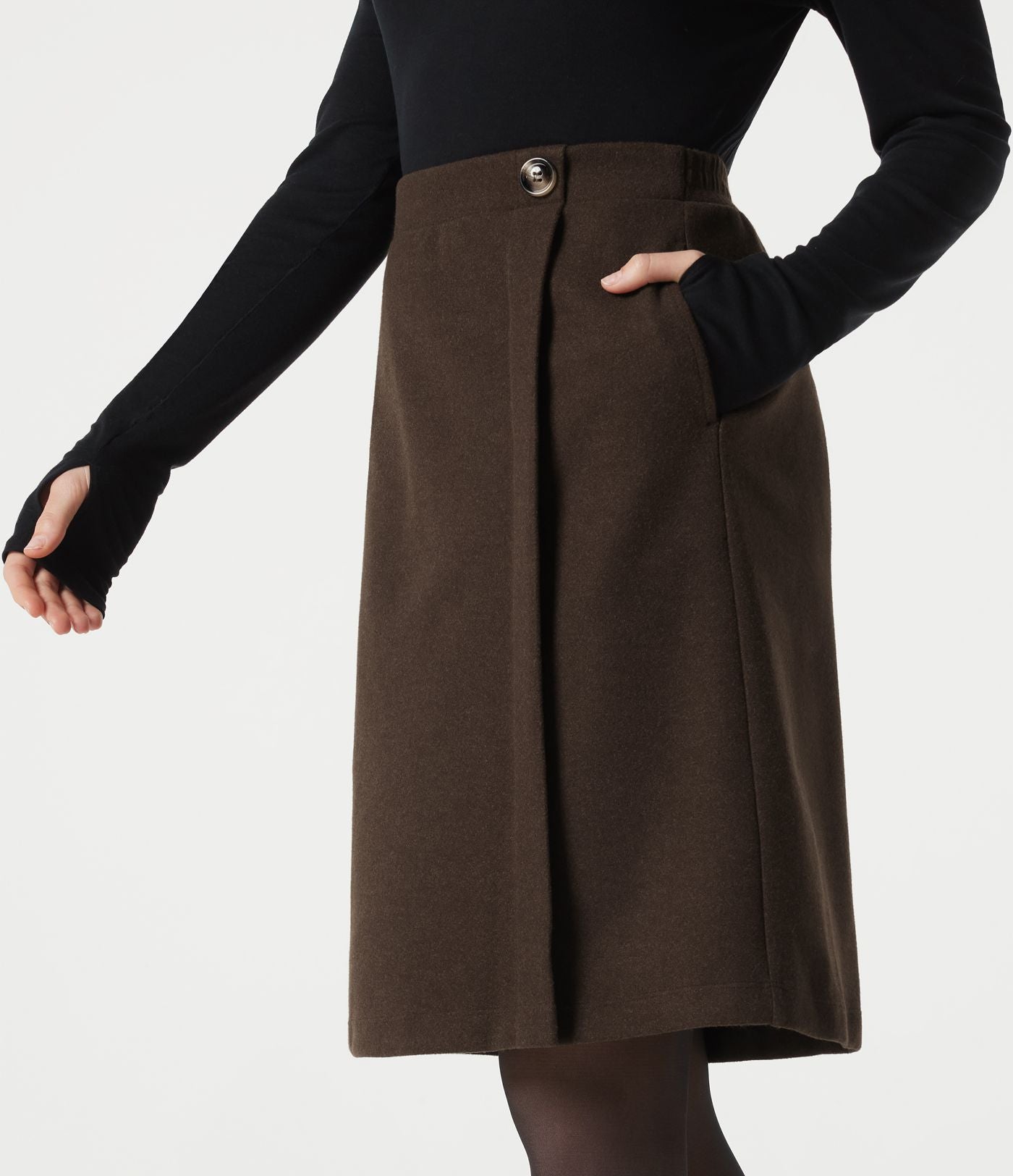 Jupe tailleur midi taille haute en polaire à poches