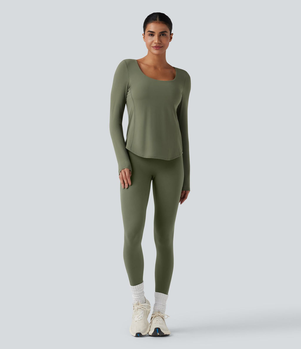Haut de sport d'entraînement Halara UltraSculpt™ manches longues dos nu entrecroisé à ourlet arrondi