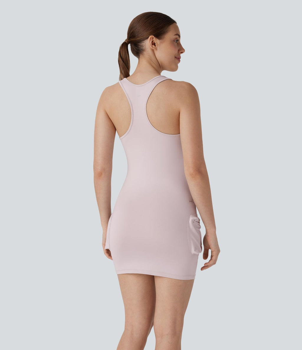 Robe active mini moulante 2 pièces dos nageur avec poches cargo à fermeture éclair
