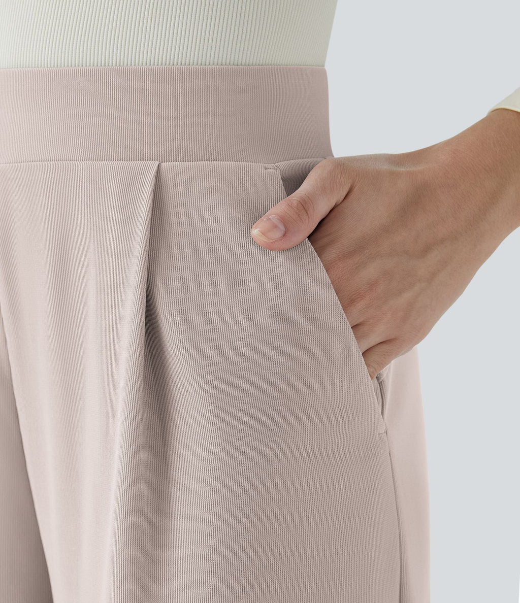 Halara Flex™ Pantalon Tailleur Évasé à Taille Haute Sculptant la Silhouette avec Poches Latérales Micro Waffle