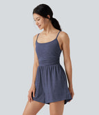 Combi-short casual 2-en-1 chiné froncé avec brassière intégrée et poches — Édition Easy Peasy