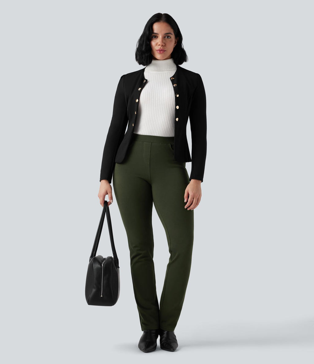 Pantalon tailleur slim taille mi-haute en ponte roma résistant avec poches