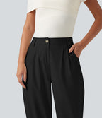 Pantalon jogging décontractée taille mi-haute en coton et lin avec poches