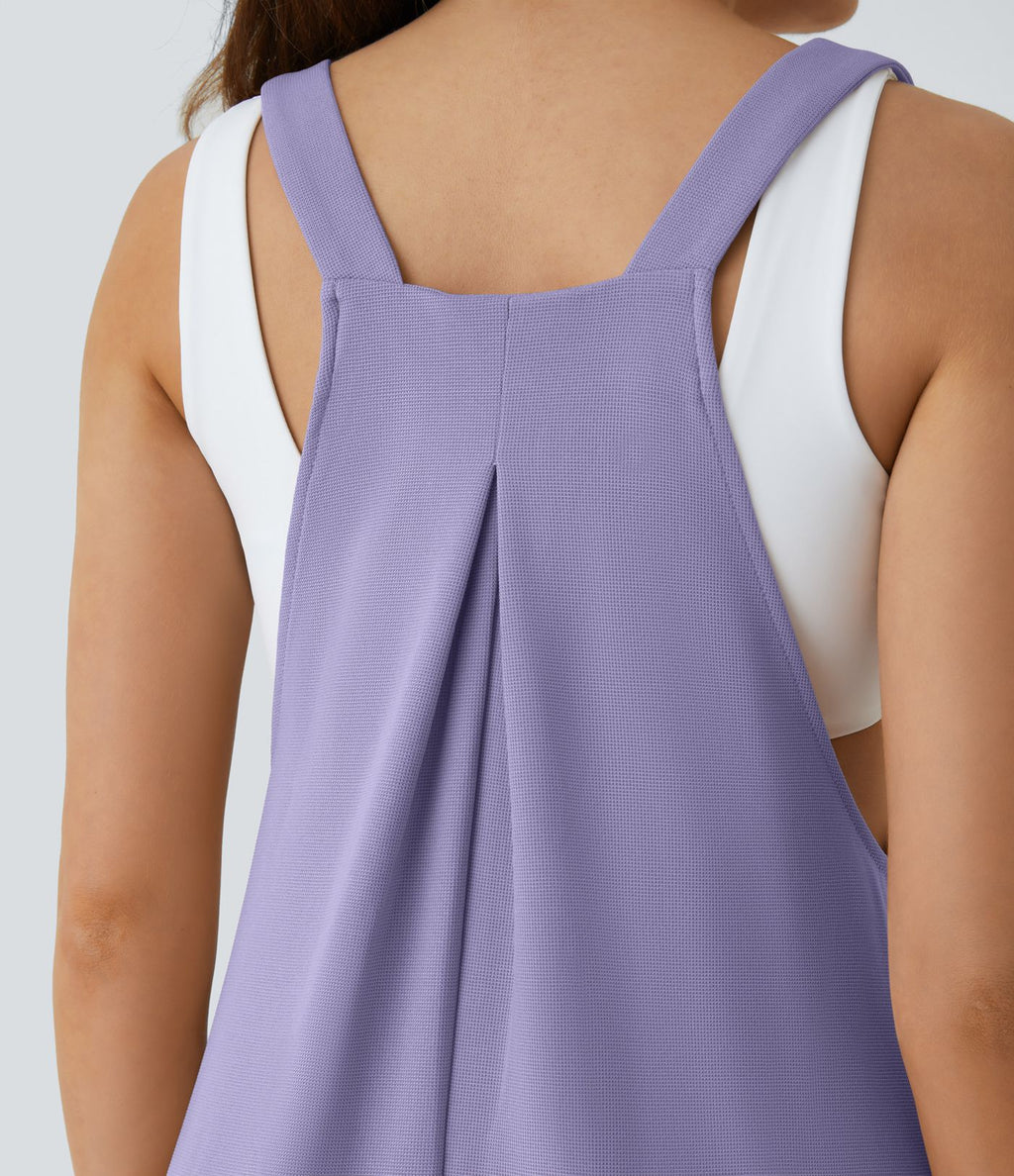 Salopette Casual Bretelles Ajustables Boutonnés Multiples Poches Plis et Tissu Gaufré
