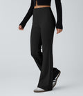 Pantalon décontracté évasé en maille côtelée à taille haute et poches zippées latérales