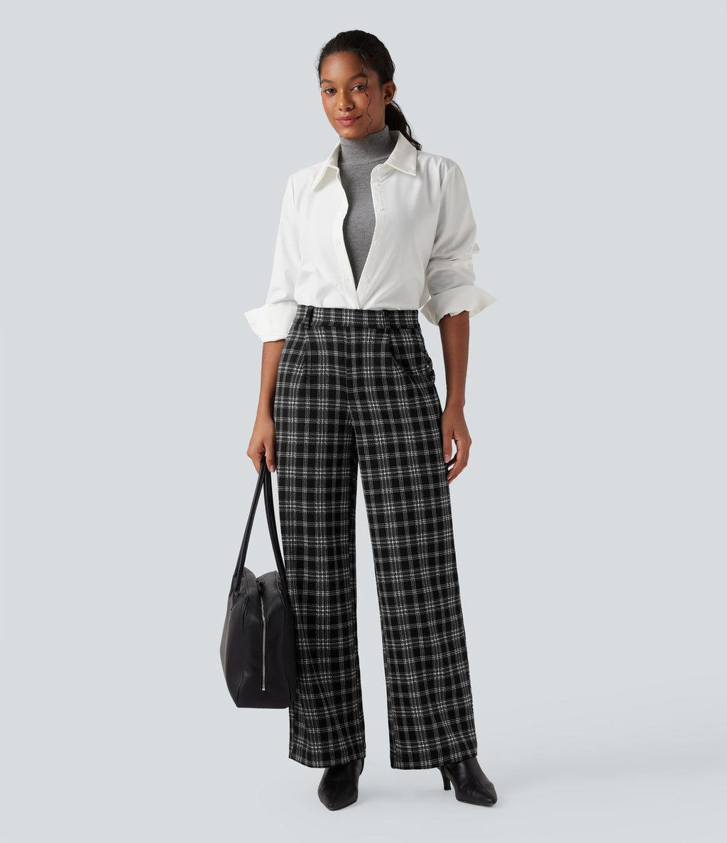 Pantalon tailleur droit Halara Flex™ taille haute pied-de-poule à carreaux avec poches