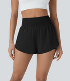 Softlyzero™ QuickDry Short de course à pied 2-en-1 taille haute à ourlet croisé avec pois réfléchissants et poches latérales