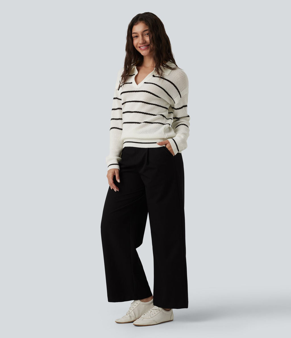 Pull casual col V manches longues à rayures