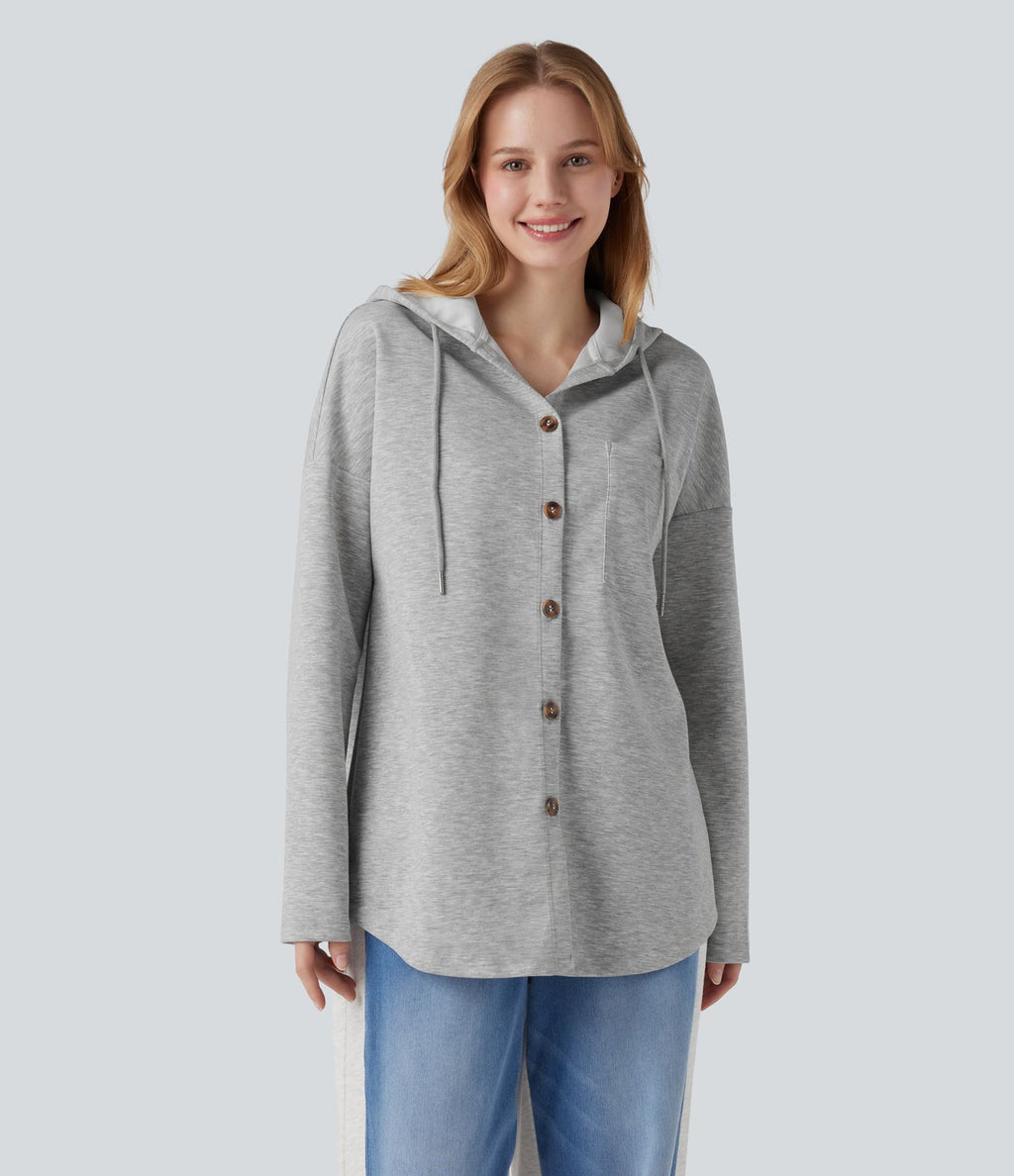 Sweat-shirt à capuche avec cordon de serrage à manches longues et ourlet arrondi avec poche