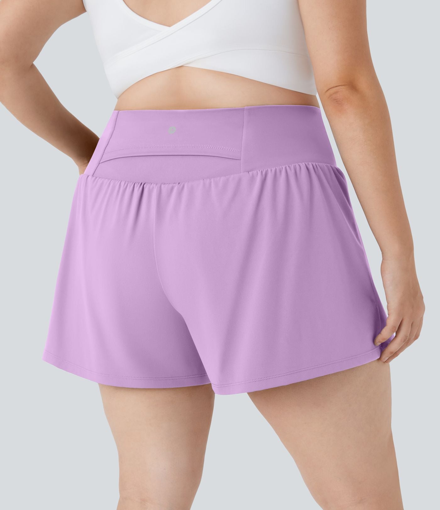 Short Yoga 10cm Plus Longue Taille Ultra Haute 2 en 1 Poche Arrière Poche Cachée Latérale Grande Taille