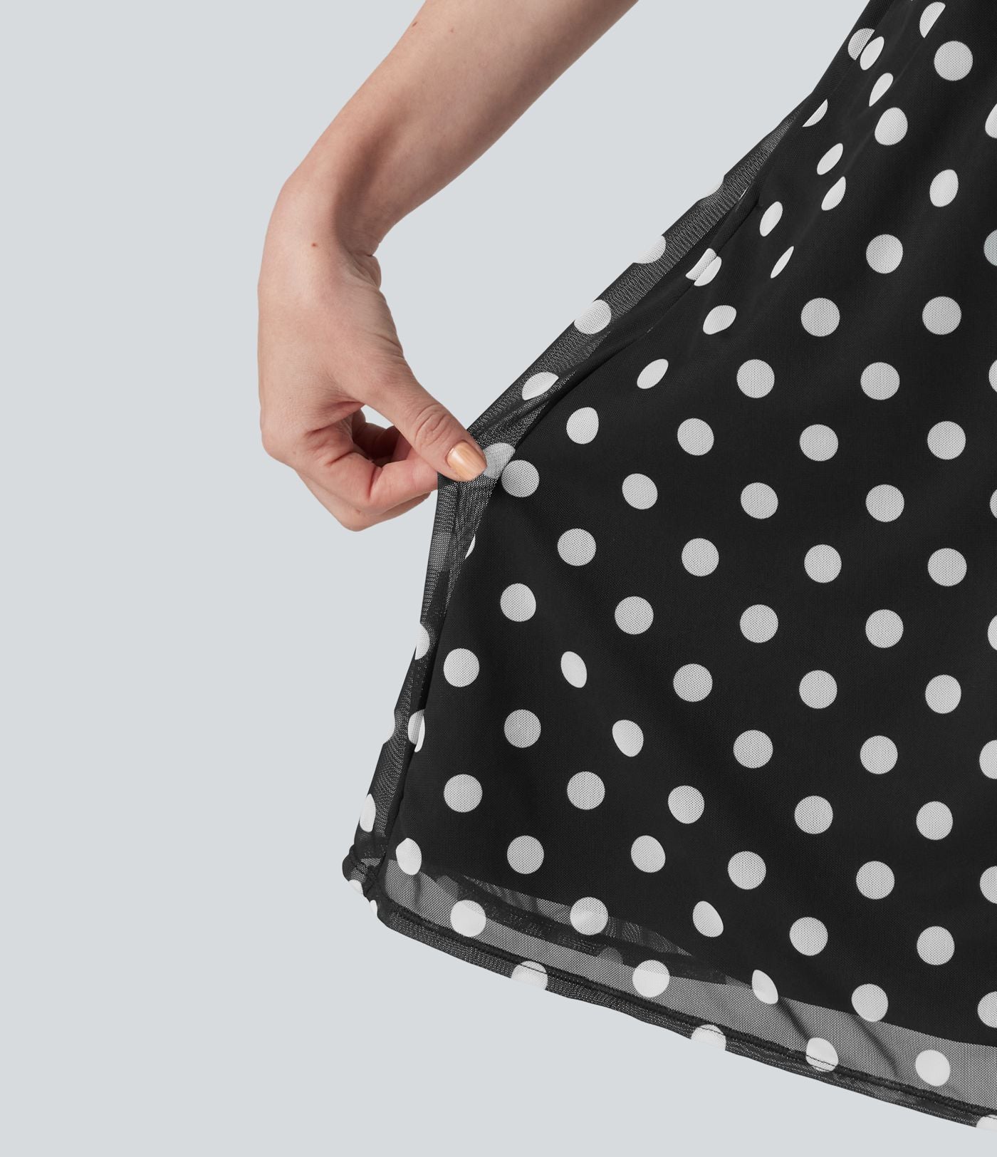 Robe décontractée col cheminée à pois en mesh avec manches à volants, ceinture et poches