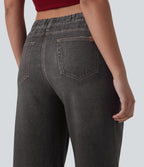 Jogging jean décontracté en molleton French Terry imprimé denim taille mi-haute avec poches