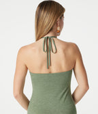 Robe longue chinée dos-nu à nouer, brassière intégrée, à poches