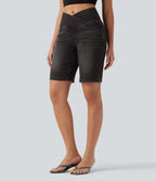 Short en jean Halara Flex™ casual gainant taille haute croisée avec poches