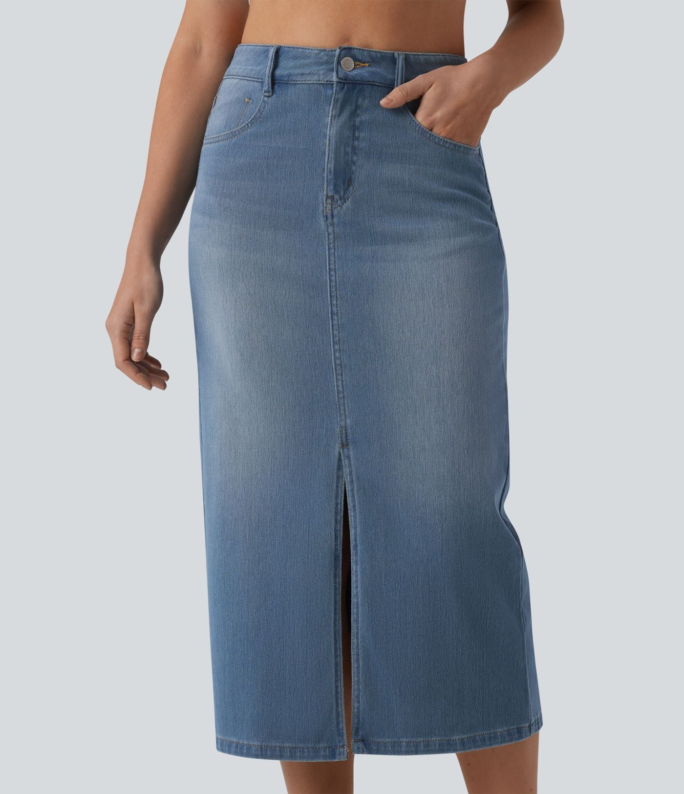 Halara Flex™ Jupe droite midi en denim taille haute avec fente et poches