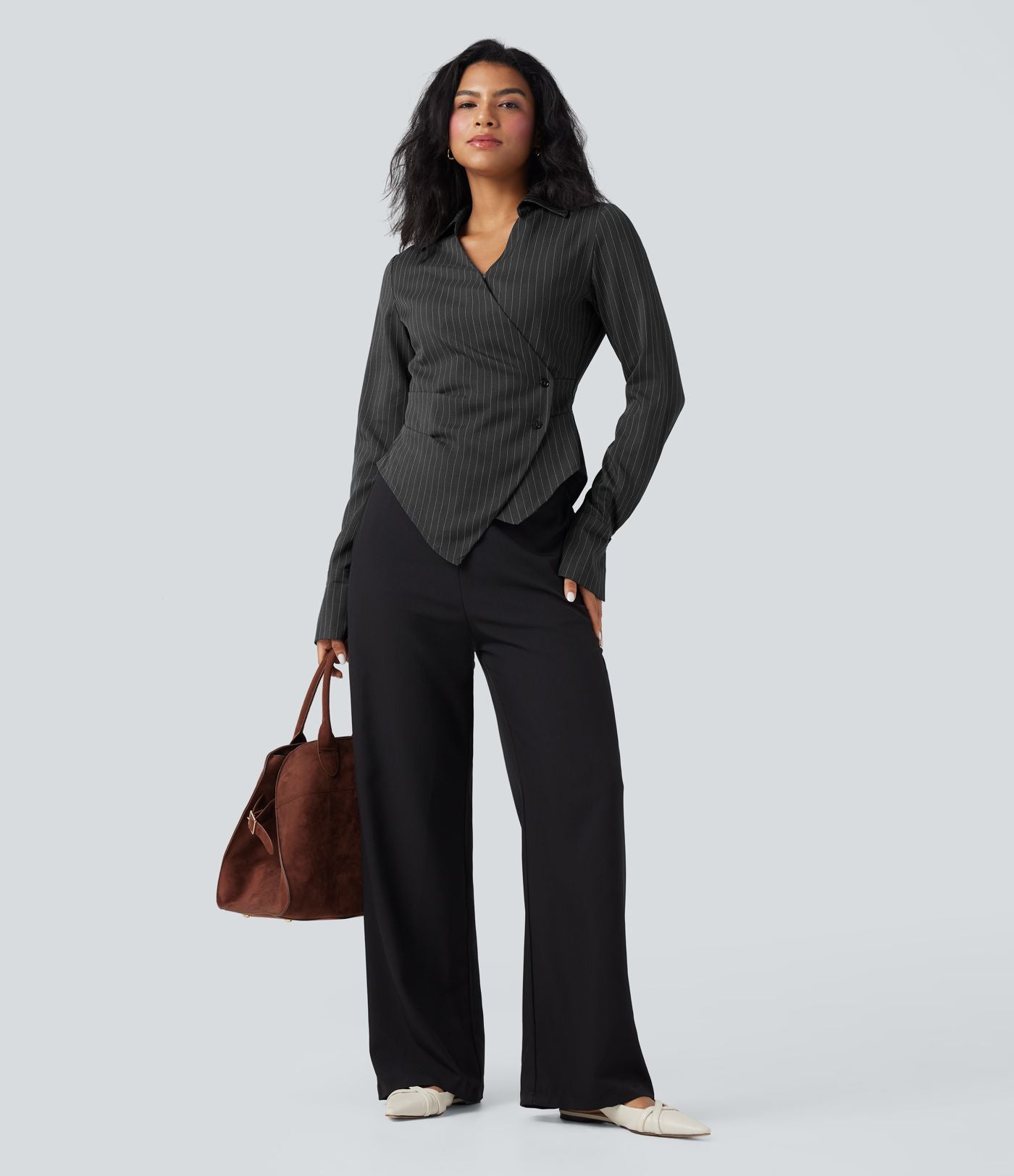 Chemise tailleur portefeuille laçage rayures manches longues