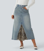 Jupe denim mi-longue Halara Flex™ évasée taille mi-haute mesh léopard contrastant avec poches