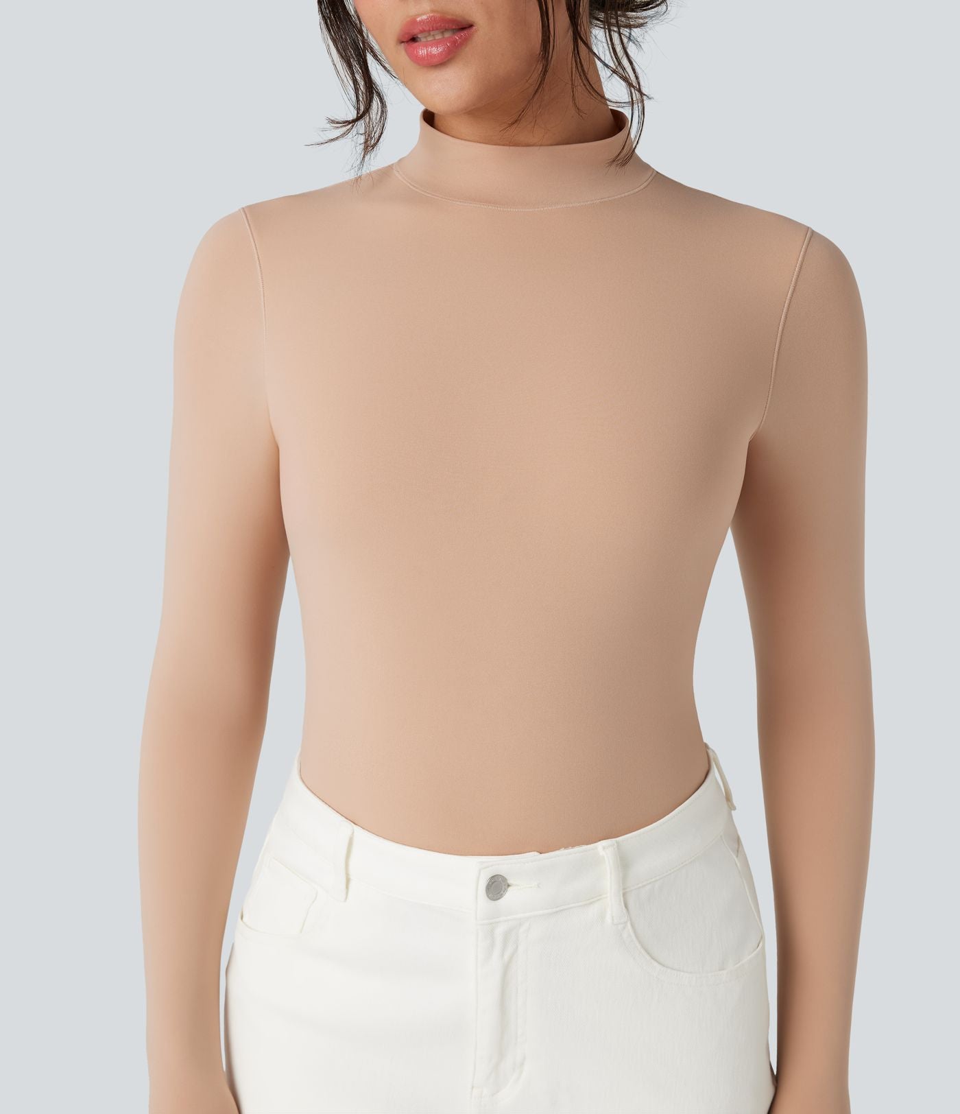 Body extensible col montant manches longues coupe ajustée