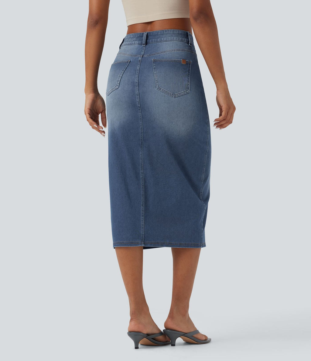 Jupe décontractée denim moulante Halara Flex™ asymétrique taille mi-haute avec fente et poches