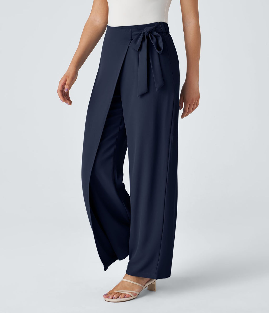 Pantalon Tailleur Large Fluide Taille Haute Fermeture Éclair Invisible