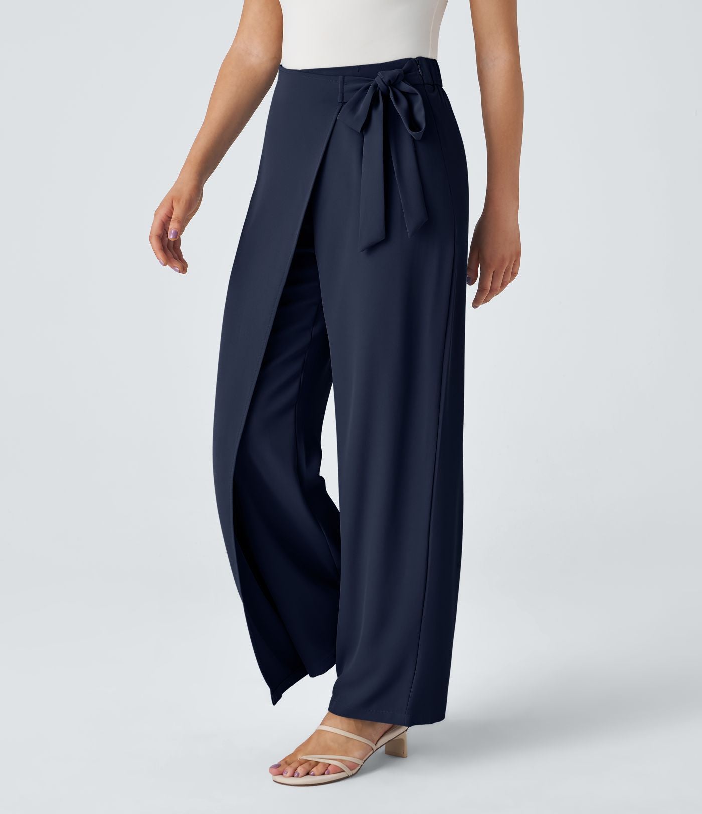 Pantalon Tailleur Large Fluide Taille Haute Fermeture Éclair Invisible