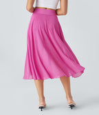 Jupe Casual Évasée Mesh Mi-Longue Fuide 2 en 1 Contrastée Taille Haute Cordon Poche Latérale