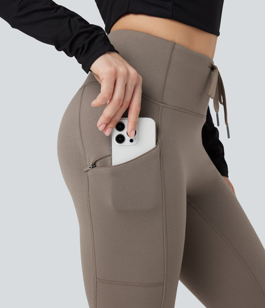 Legging de randonnée 7/8 en molleton taille haute avec cordon et poche