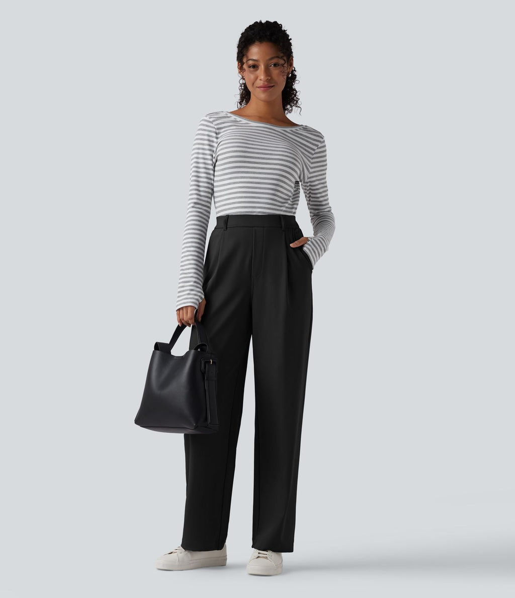 Pantalon tailleur jambes droites slim taille haute Halara Flex™ DayStretch avec poches
