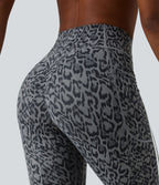 Legging 7/8 d'entraînement Halara UltraSculpt™ imprimé léopard, taille haute, ventre plat, push-up, rayures color block avec poches