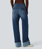 Jean boyfriend taille basse extensible délavé avec poches multiples Halara Flex™