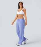 Pantalon de yoga déperlant résistant à l'usure taille basse avec cordon ajustable, poches latérales et jambes droites