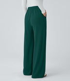 Pantalon taille haute décontracté large en maille gaufrée, avec poches
