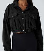 Veste Casual en Velours Côtelé à Boutons Poches Col Court