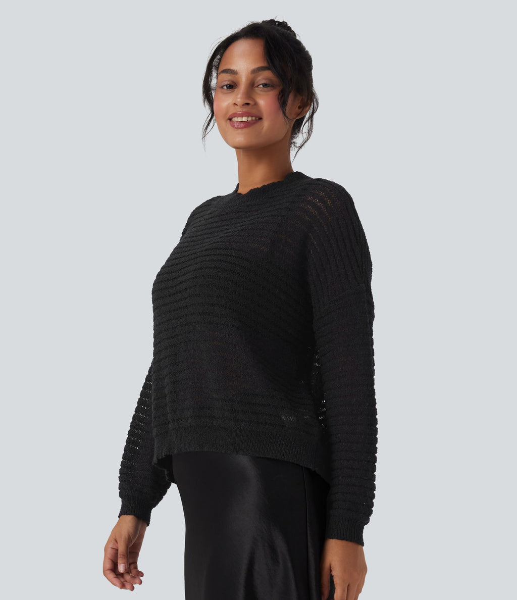 Pull décontracté col rond épaules tombantes coupe décontractée