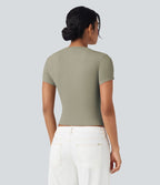 T-shirt décontracté maille côtelée manches courtes