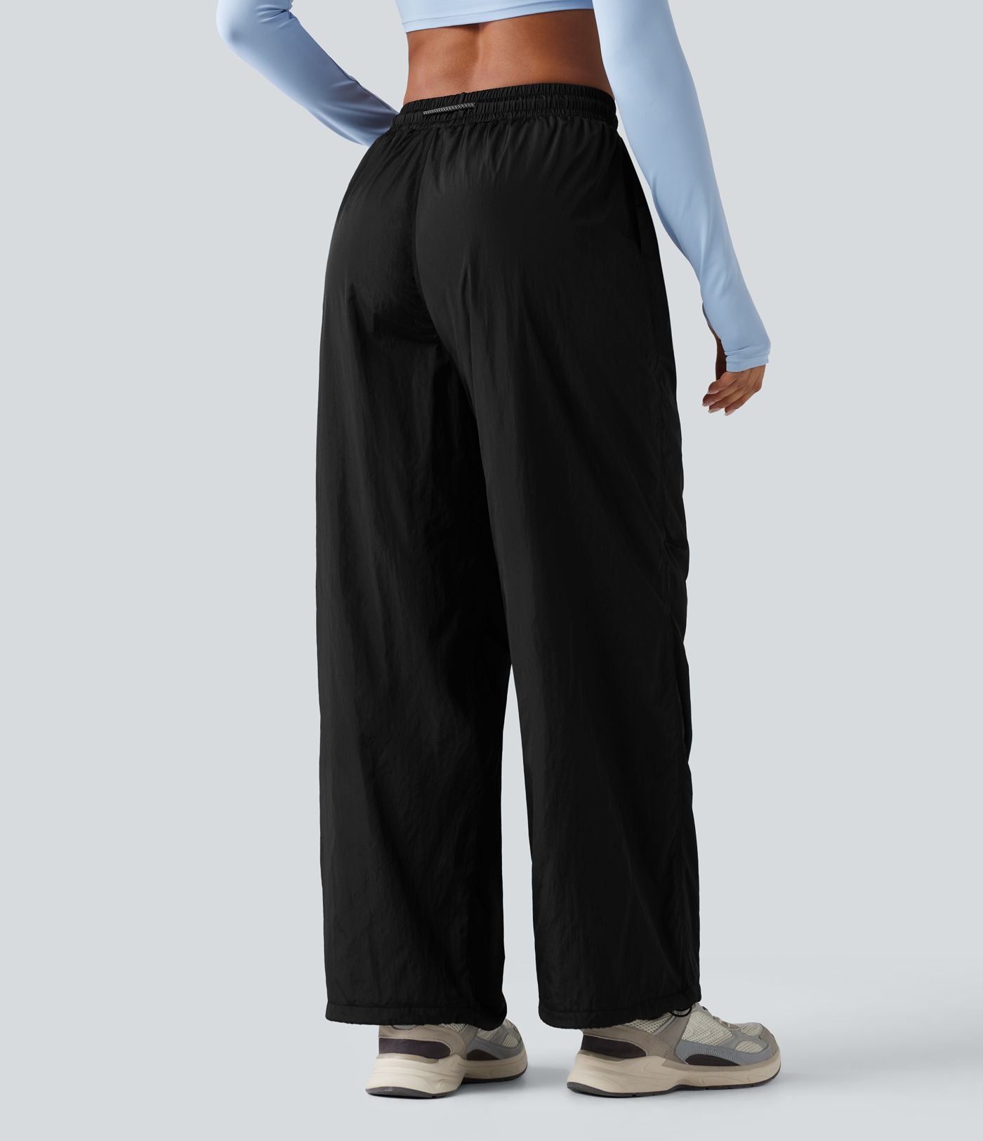 Pantalon cargo ample de randonnée taille haute avec cordon de serrage, fronces et poches
