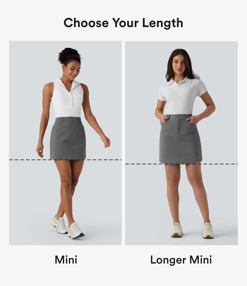 Jupe mini évasée de golf taille haute avec poches – Longueur allongée