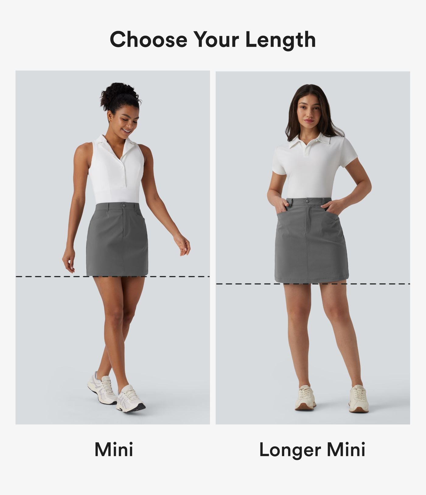 Jupe mini évasée de golf taille haute avec poches – Longueur allongée