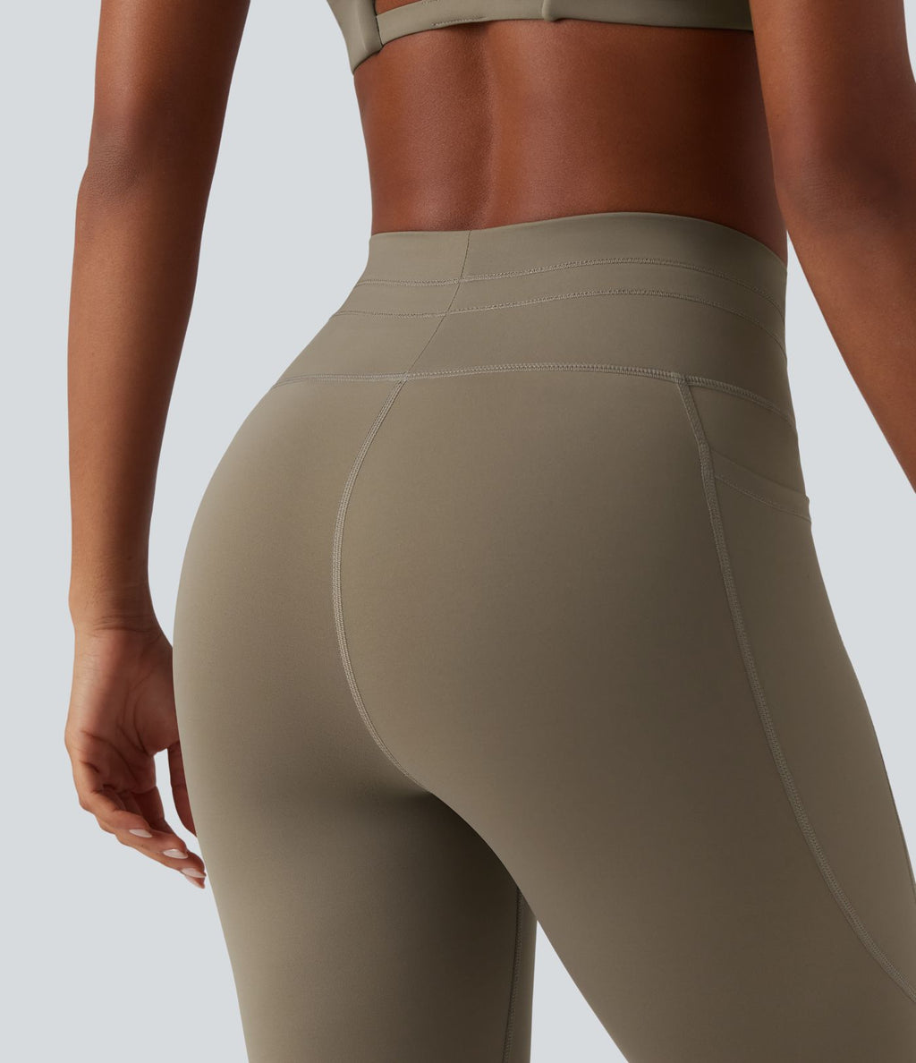 Legging 7/8 de yoga taille haute avec cordon de serrage uni et poches
