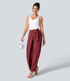 Pantalon Tailleur Large Fluide Taille Haute Fermeture Éclair Invisible