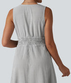 Robe midi rayée sans manches à col en V et poches